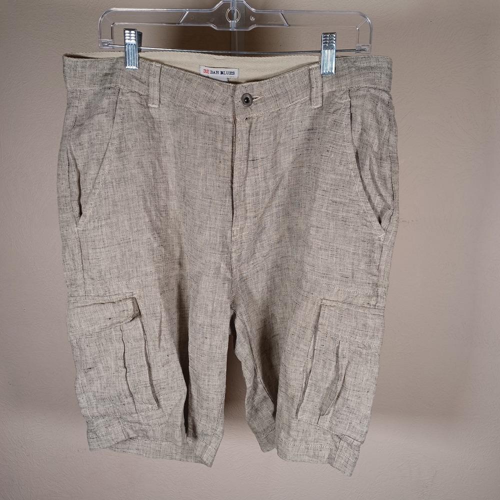 32 Bar Blues Linen Cargo Pocket Shorts Mens Preppy Casual Summer Beachwear‎ 34